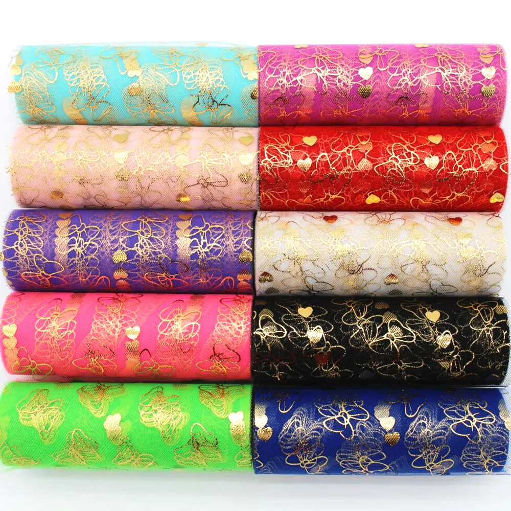 Тюль с золотым сердечком/бантом 6 дюймов 15 см 10 ярдов в рулоне | Дом и сад