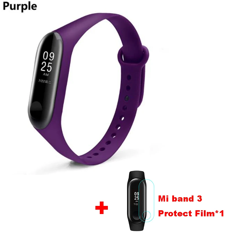 Purple Mi band 3 силиконовый ремешок на запястье для оригинального Xiaomi mi Band 3 mi 3 умный сменный ремешок на запястье mi band 3 с защитой экрана - Цвет: Purple