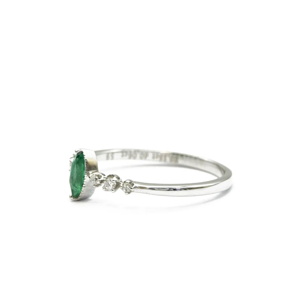LASAMERO маркиза огранка 0.15ct натуральный изумруд драгоценный камень 18 к белое золото Винтажный стиль Алмазные акценты обещание обручальное кольцо