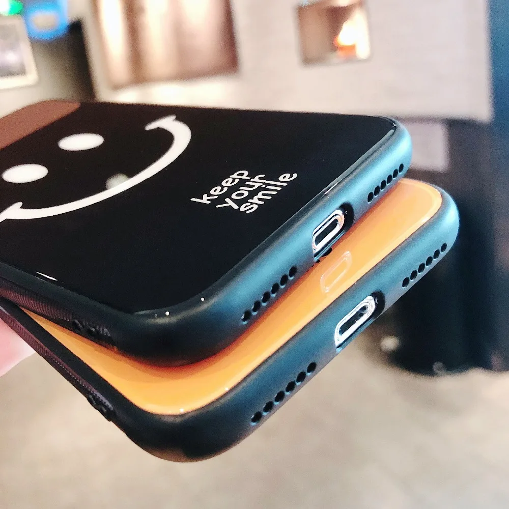 Fashion Funny Smile Fine Hard Mirror Phone Case For iPhone 6 7 8 Plus Soft Silicone TPU Frame Cover for X XR XS Max Cases |