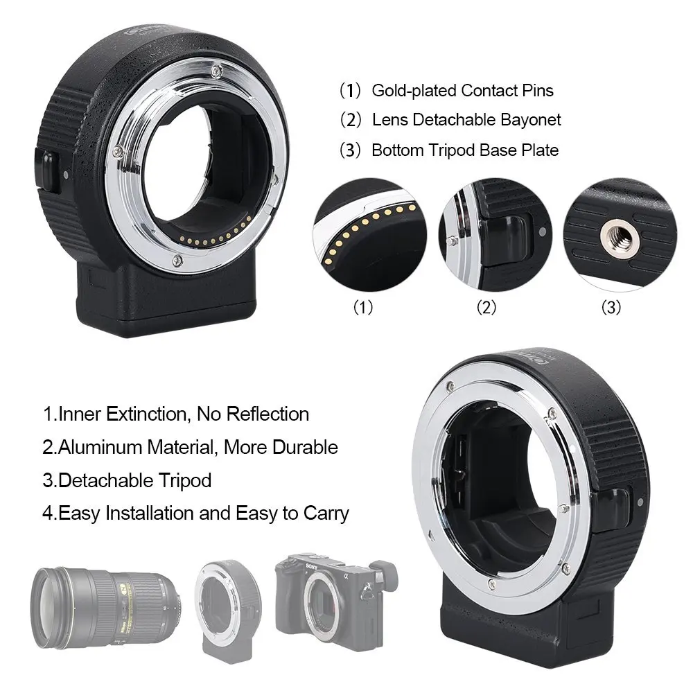 Адаптер для крепления объектива Commlite CM ENF E1 Pro с автофокусом Nikon F Sony E Mount A9 A7II A7R3 A7M3