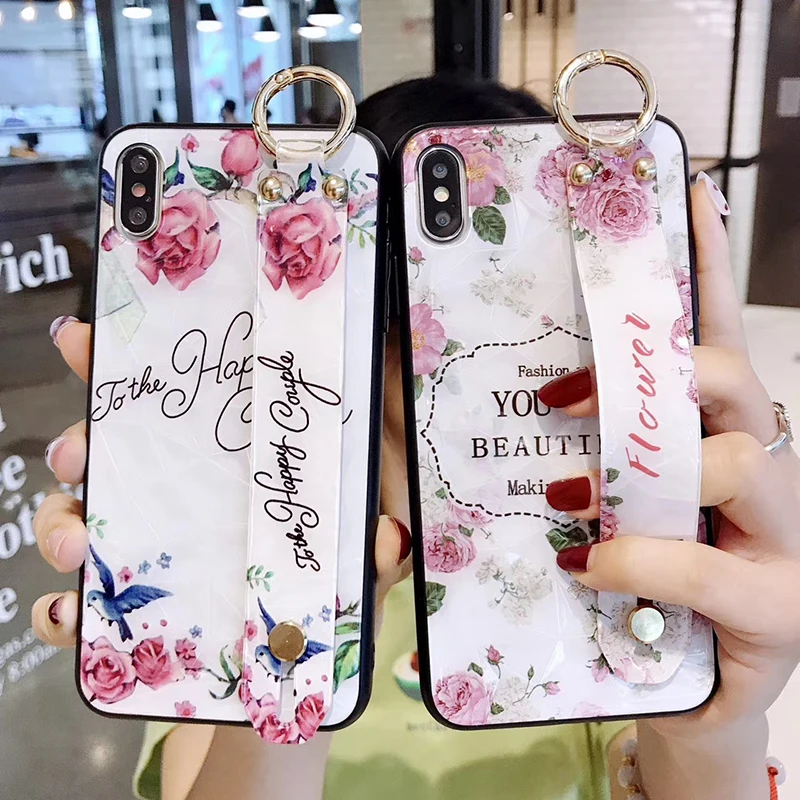 2019 Diamond Crystal Case with Holder Strap for iPhone 7 8 plus 6 6s Flower 3D XS MAX XR X Shinning |