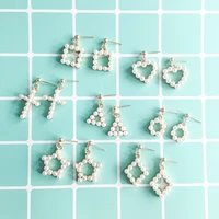 hot sale girl heart pearl earrings love square round triangle pentagon cross earrings beautiful cute girl jewelry