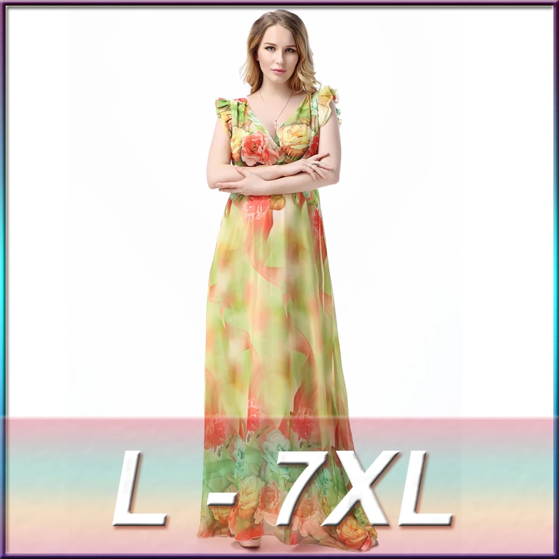 Большие размеры 7XL 6XL 5XL 4XL XXXL Новое Брендовое летнее пляжное платье Плюс Размер Женская одежда макси платье с принтом шифоновые платья