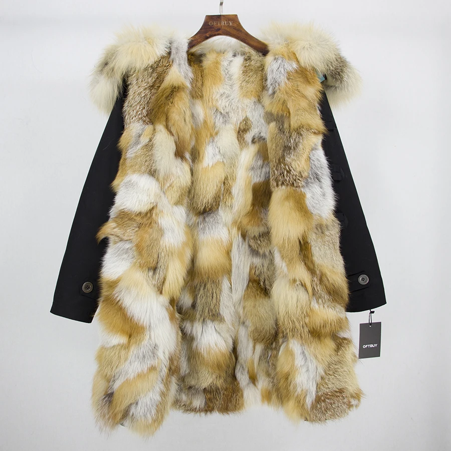 Зимняя куртка женская брендовая 2019 парка длинная натуральный мех пальто красный