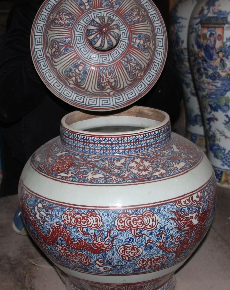 19&quot Old Dynasty Blue White Porcelain Dragon Loong General Tank Vase Pot Statue | Дом и сад
