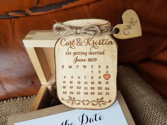 

personalized Calendar mason jar Wedding wooden Save the Date Magnets bridal shower party favors company gifts invitations