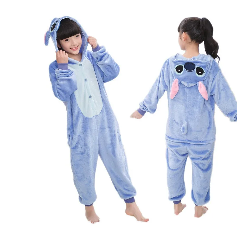 blue stitch Детские пижамы с радужной звездой и единорогом; зимняя Пижама; Фланелевая пижама с капюшоном; комплекты одежды для сна с животными для девочек и мальчиков; одежда для сна - Цвет: blue stitch