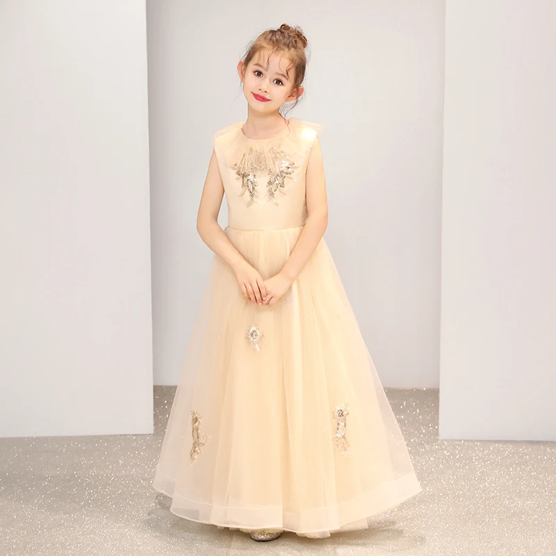 Crepe Flower Girl Dresses Appliques O-Neck Sleeveless A-line Girls For Birthday Party Communion Vestido N041 | Свадьбы и торжества