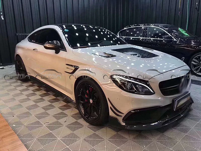 Для Benz W205 2 двери C63 стайлинга автомобилей углеродного волокна 8 шт./компл. Воздушный поток Fender спереди и длинное сзади сплиттер на бампер Вентиляционное крыло 3M наклейки на багажник автомобиля