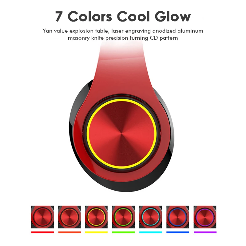 Светящиеся беспроводные наушники Bluetooth Бас гарнитура с микрофоном MP3 плеер для