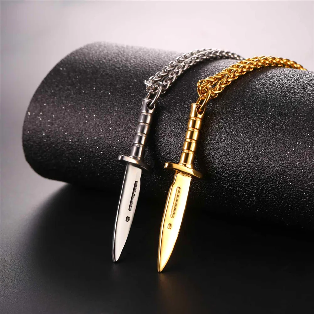 Золотой цвет/нержавеющая сталь нож кулон ожерелье для мужчин Оптовая