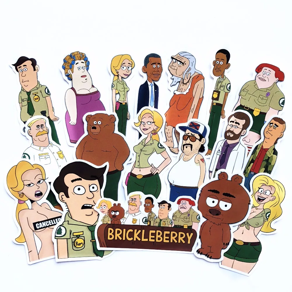 18 шт./лот, американская драма, наклейка с надписью Brickleberry, наклейка для автомобиля, ноутбука, холодильника, рюкзака, ноутбука, водонепроницаемая наклейка, наклейка s