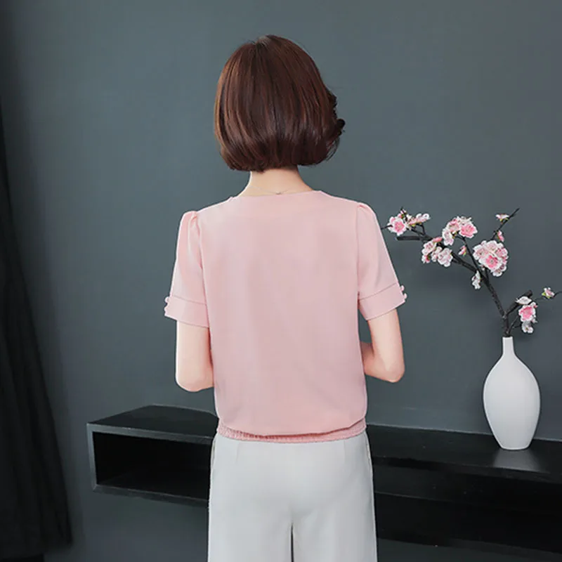 Летние свободные шифоновые рубашки с коротким рукавом и треугольным вырезом