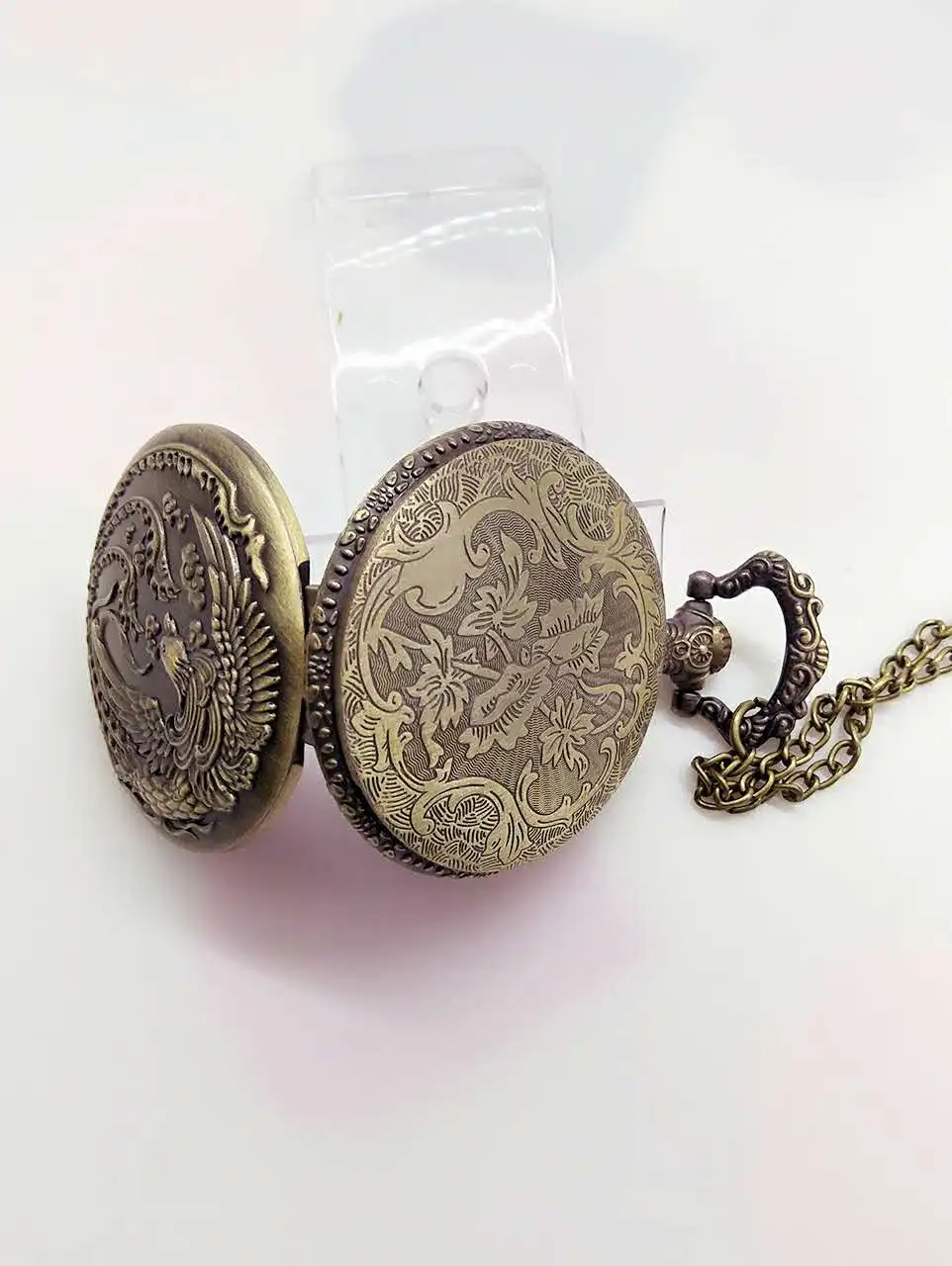 Винтажный Бронзовый антиквариат птица Феникс женщина кулон часы Рождественский