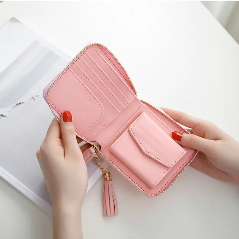 New Women Tassel Small Wallets Ladies PU Leather Purse Short Coin Bag Clutch Women's Zipper Card Holder Money Simple Wallet
