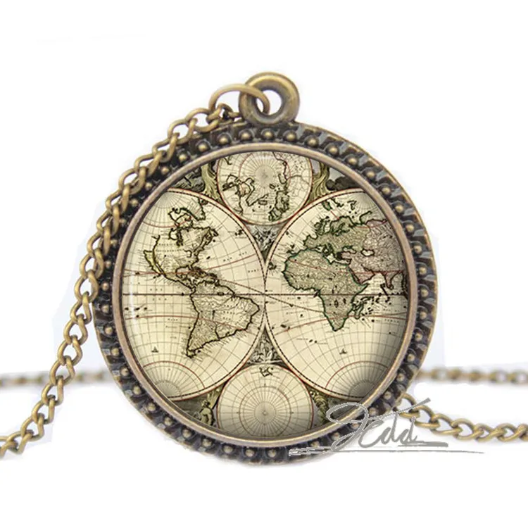 Кулон в виде карты мира старинный антикварный атлас ювелирные аксессуары