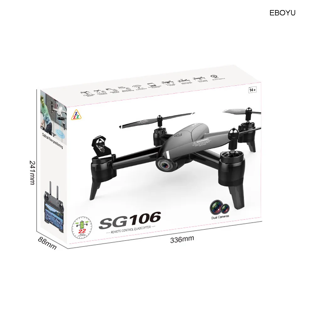 Дрон с дистанционным управлением EBOYU SG106 с камерой 4K HD WiFi FPV Follow Me Selfie Drone v-знак фотография оптический поток RC Квадрокоптер Дрон RTF