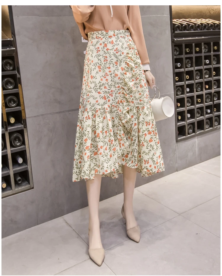 2019 Весенняя новая Асимметричная шифоновая юбка трапециевидной формы с оборками