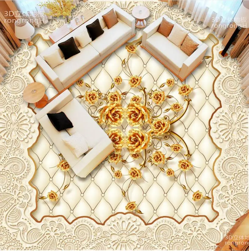 Пользовательский 3d напольный принт Европейская Роза Мрамор напольные фрески