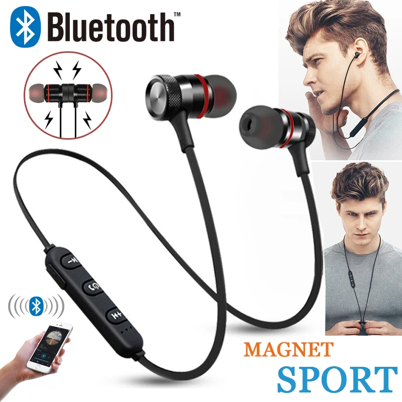 Беспроводные Bluetooth наушники магнитные спортивные с защитой от пота басовая