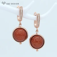 sz trendy cz zircon earrings natural golden sand stone drop earrings 585 rose gold earrings for women fine fashion jewelry