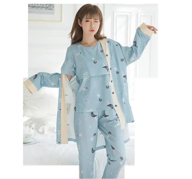 Новинка 3 шт./компл. Хлопковая пижама с принтом для кормящих матерей модная одежда