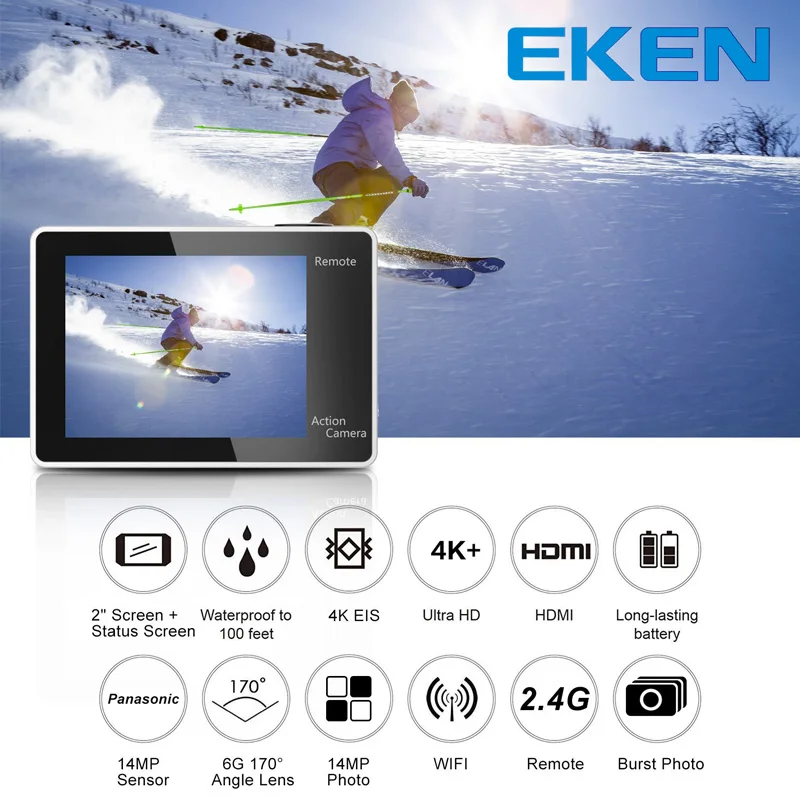EKEN H6s 4K+ Ultra HD 14MP с дистанционным управлением EIS спортивная видеокамера Ambarella A12 Чип Wifi 30 м Водонепроницаемая экшн-камера Panasonic