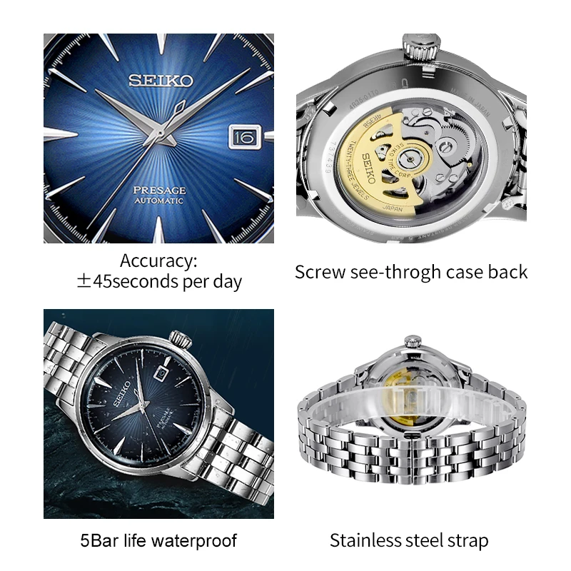 Мужские деловые часы Seiko 100% оригинальные Автоматические наручные нержавеющая
