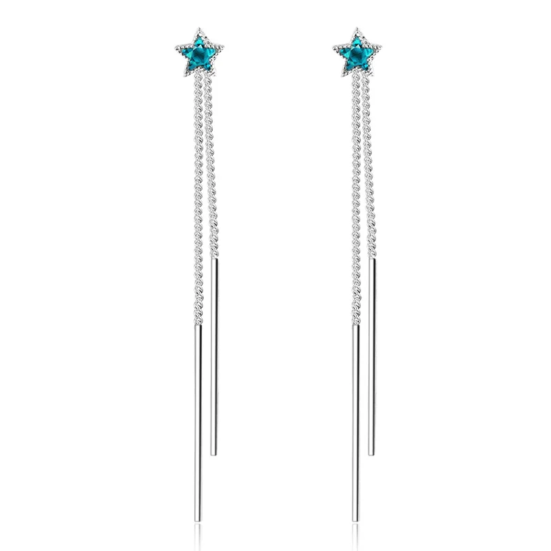 

YAOLOGE New 925 Sterling Silver Creative Blue Star Long Tassel Earrings Women's Wedding Party Jewelry Gift