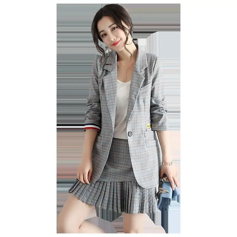 

2019 spring new arrival fashion elegant single button slim fit plaid blazer women casual suit blazer jacket women vadim XF12