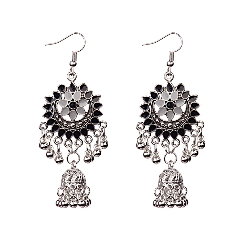 2020 индийские цыганские синие серьги Jhumka с цветком для женщин античные серебряные