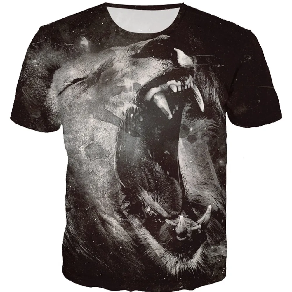 New Hot Fashion Mens Lion 3D Printing Tees Shirt Short Sleeve T-Shirt Blouse Tops For Male Drop Shipping | Мужская одежда