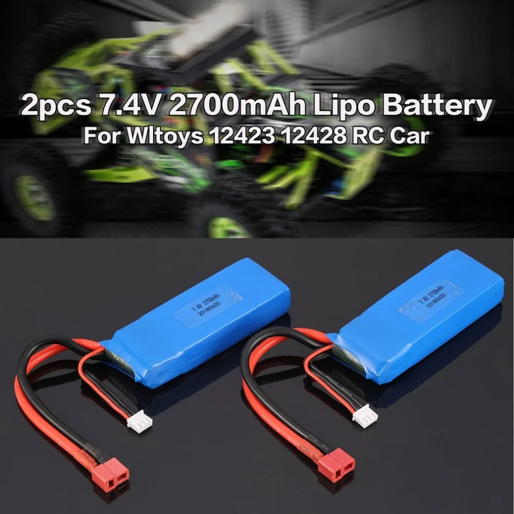 2pcs 7 4 V 2700 mAh 20C 2 S Lipo батарея с Т штекером для Wltoys 10428 A B B2 1/10 RC Гусеничный автомобиль