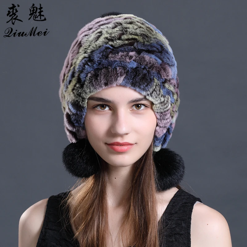 Женская Зимняя Шапка бини с помпонами в полоску|Женские Skullies и шапочки| |