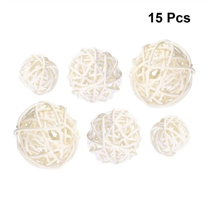 15pcs 3cm 4cm 5cm 15 шт плетеные Ротанговые шары Свадебные Рождественские Подвесные Украшения для вечеринки детские мобили 3 см 4 см 5 см(белый - Цвет: 15pcs 3cm 4cm 5cm