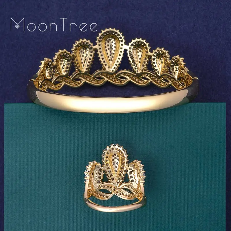 MoonTree роскошная Корона Роскошный Сияющий CZ циркониевый браслет набор колец