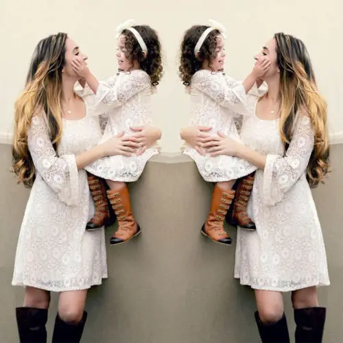Женские платья с длинными рукавами для мамы и дочки элегантная кружевная