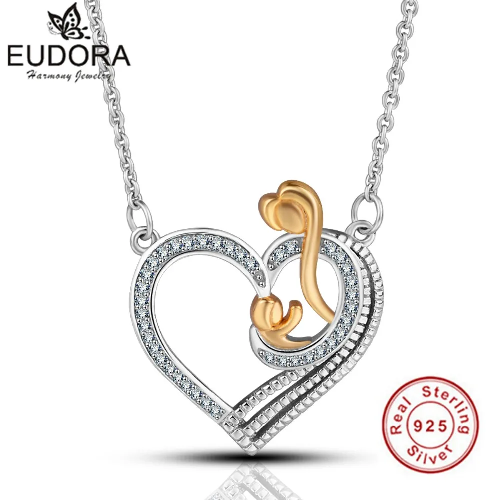 Подвеска в виде сердца из серебра 100% пробы с кристаллами|mother and|crystal heart pendantheart pendant