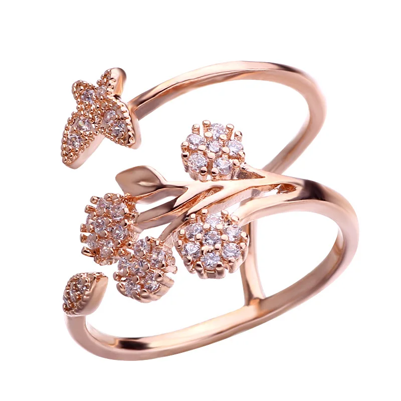 ISHOWLEE цветы Бабочка розовое золото AAA циркониевое регулируемое кольцо для девочек
