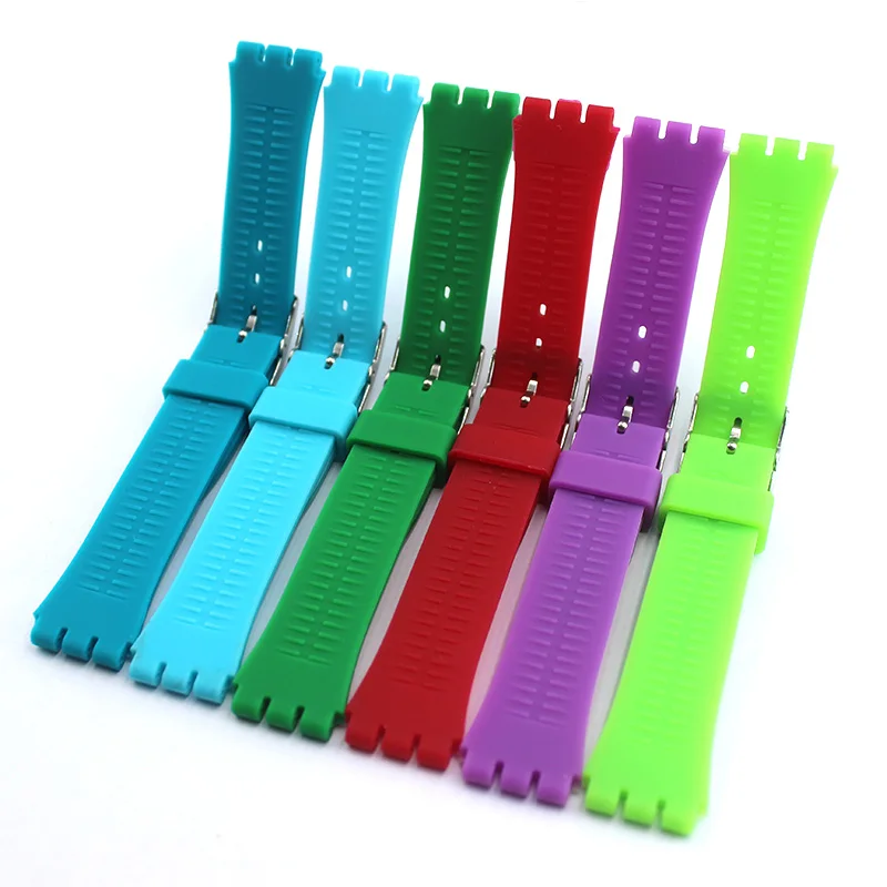 Ремешок силиконовый для часов Swatch GB274 GW164 SUOB704 SUOW701 серебристый браслет с пряжкой