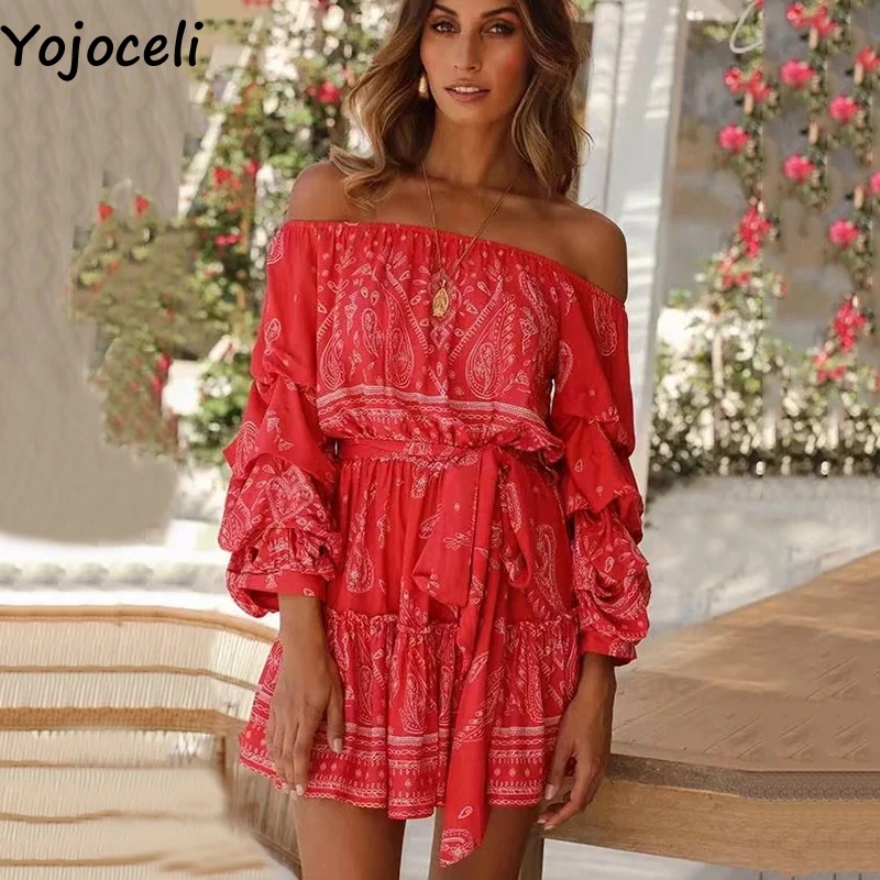 Женское пляжное платье Yojoceli короткое вечернее с открытыми плечами и бантом в