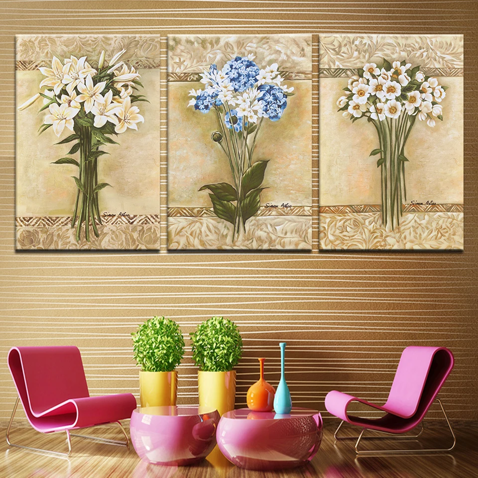 Постер на холсте 3 шт. цветок Модульная картина стену декоративные настенные