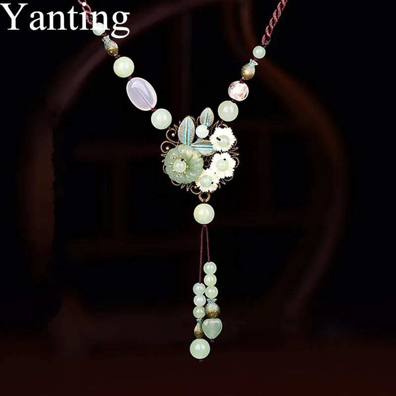 Yanting натуральный авантюрин цветок подвеска ожерелье Винтаж свитер цепь