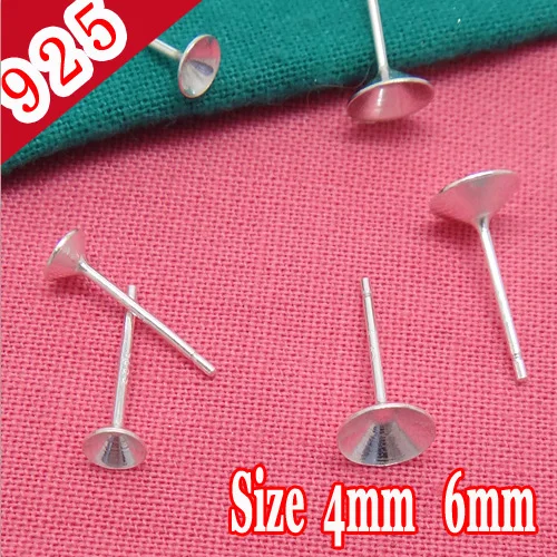 

Wholesale 10pcs 100% 925 Sterling Silver Color Ear Stud Jewelry with 11mm long Pin and 4mm 6mm Round Base for DIY Earrings