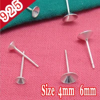 wholesale 10pcs 100 925 sterling silver color ear stud jewelry with 11mm long pin and 4mm 6mm round base for diy earrings