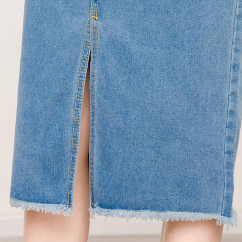 Женская джинсовая юбка с разрезом Повседневная Длинная облегающая средней длины