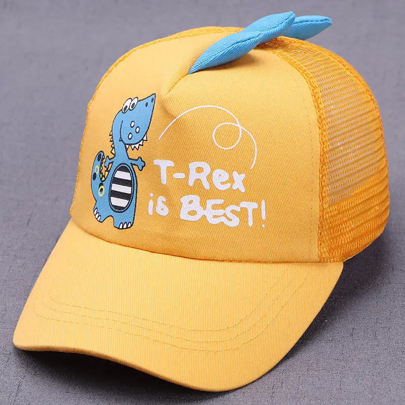 mesh cap yellow Брендовая милая детская бейсбольная кепка с динозавром, хлопковая сетчатая Кепка для мальчиков и девочек, летняя Детская кепка с изображением животных из мультфильма, голубая Кепка для детей 2-10 лет - Цвет: mesh cap yellow