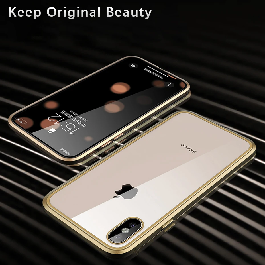 Роскошный двухсторонний стеклянный металлический магнитный чехол для iPhone XS MAX XR X