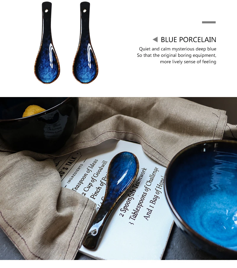 Dim blue серия посуда десертная ложка каша суповая ложка керамическая Цветная глазурь Бытовая ложка
